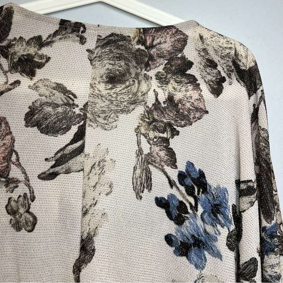 BKE metallic wrap floral kimono style Top short sleeve Sz L Boho Flowy Romantic - Picture 11 of 12